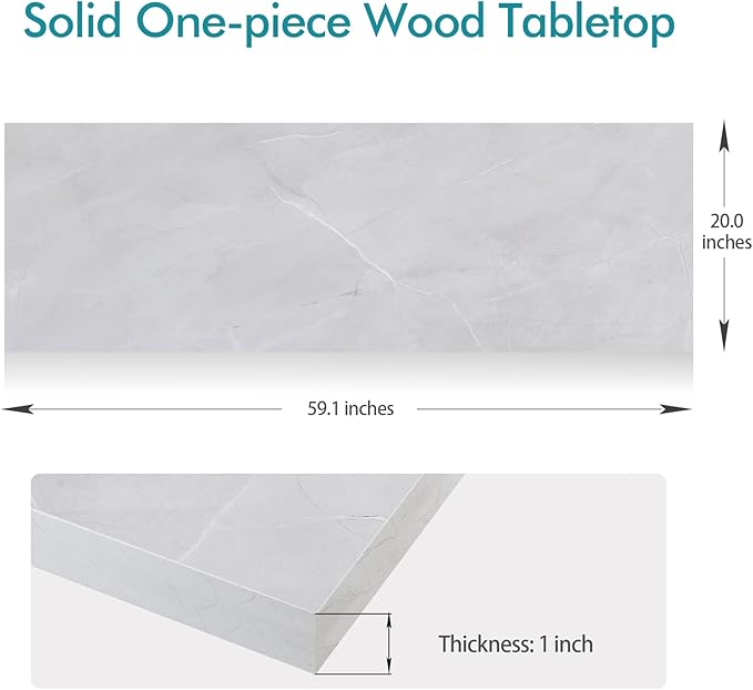 Kaboon 60x20 inches Tabletop, Solid One-Piece Desktop for Sit Stand Desk, Double Desks, L Desk DIY,Wood Countertop Home or Commercial Use,1 inch Thick, White Rock, 20" D x 59.1" W