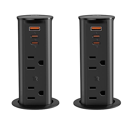 ANNQUAN 2 Pack 2 inch Space Saver Pop Up Outlet for Countertop with PD20W USB Ports,2 Outlets Tamper Resistant,Splashproof Pop Up Socket (ETL Listed)