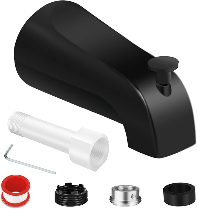 Universal Tub Spout for 1/2" Copper Pipe, 1/2" IPS and 3/4" IPS, Bathtub Faucet with Diverter and Adapter and Hex Wrench (Matte Black)