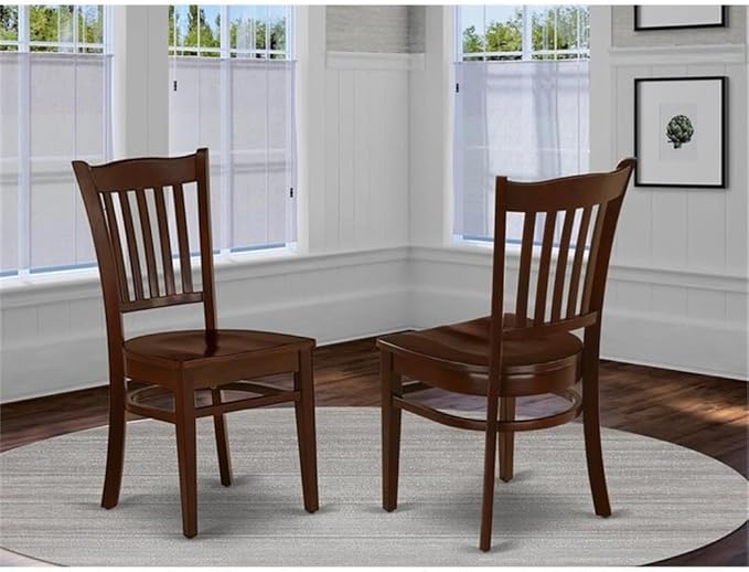 East West Furniture GRC-MAH-W Groton Dining Room Chairs - Slat Back Wood Seat Chairs, Set of 2, Mahogany