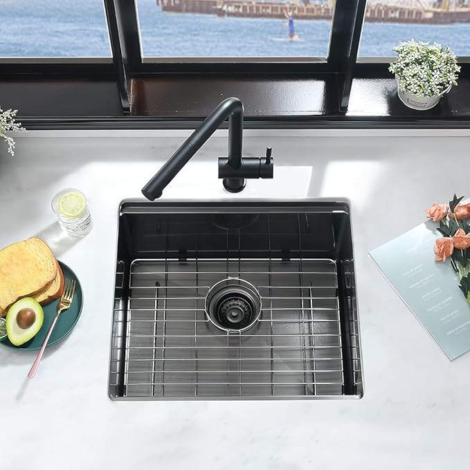 21 Inch Black Bar Sink Undermount-iAnomla 21x19 Small Kitchen Sink Black Stainless Steel Wet Bar Prep Sinks Undermount 16 Gauge Singe Bowl Deep Under Mount Rv Sinks with Cutting Board