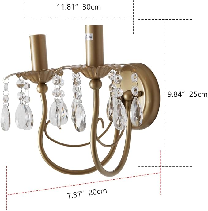 Crystal Wall Sconce Vintage Candle Wall Sconces Gold Wall Lamp Antique Sconces Hardwired Wall Lighting Vanity Light Victorian Wall Sconce Lighting for Living Room Hallway Bathroom Bedroom