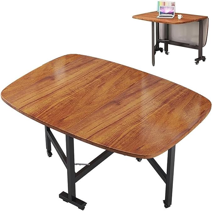 Wooden Foldable Kitchen Table with 6 Wheels，Drop Leaf Dining Table, Multifunction Expandable Folding Table, Space Saving Folding Kitchen Table, Seats 2-8 People, for Kitchen/Farmhouse/Living Room(Brow