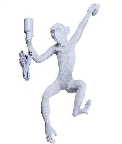 Vintage Monkey Wall Lamp, 13.7 x 27.5 Inch Retro Resin E27 Monkey Wall Light Fixture for Dining Living Room Bedroom Bar Cafe (White - Wall Lamp)