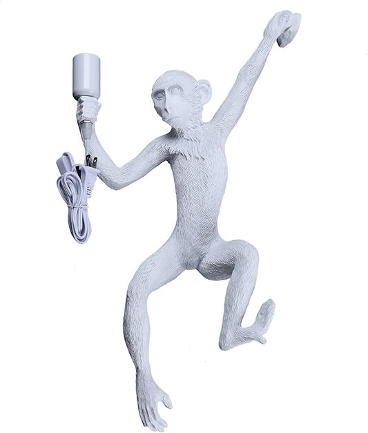 Vintage Monkey Wall Lamp, 13.7 x 27.5 Inch Retro Resin E27 Monkey Wall Light Fixture for Dining Living Room Bedroom Bar Cafe (White - Wall Lamp)