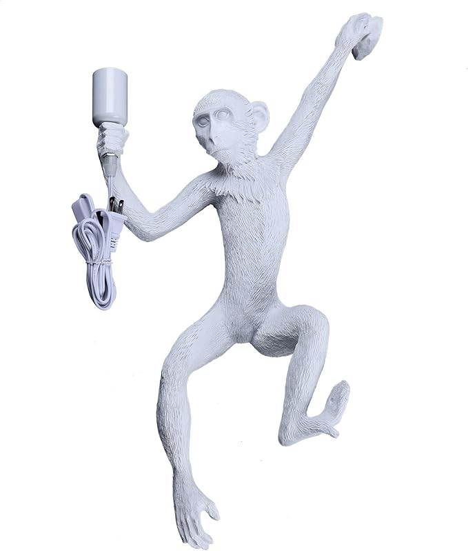 YIYIBYUS Monkey Wall Lamp, Vintage Resin Monkey Form Wall Lamp, Nordic Light Retro Resin Monkey Light Fixture, Modern Wall Lighting E26(Not Included) for Dining Living Room Bedroom (White)