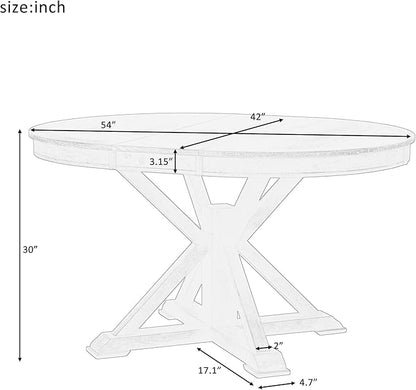 Ball & Cast Farmhouse Extendable Dining Table for 4-6, 42"-54" Extendable Kitchen-Table with a 12" Leaf, Round Ellipse Retro Wood Dining Room-Table w/Removable Leaves,Space Saving, Natural