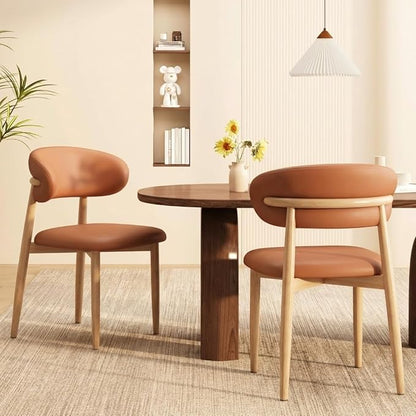 Kitchen Dining Chairs Set of 2 Modern Upholstered Leather Farmhouse Dining Room Chair with Metal Legs, Brown/Original