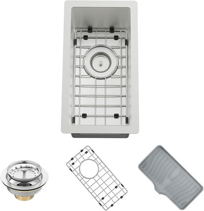 Kitchen And Bar Sink,10x18 Inch Stainless Steel Drop In Single Bowl Undermount RV Prep Small Kitchen&Bar Sink Ideal Choice For Small Space Come With Bottom Grid,Soap Mat And Drain Assembly