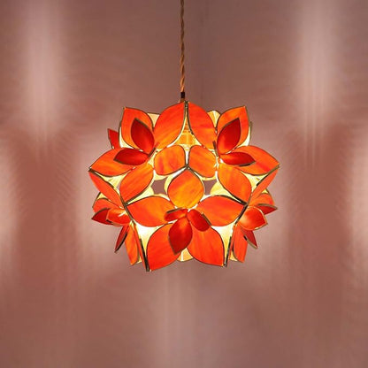Bieye L10920 Petals Tiffany Style Stained Glass Ceiling Pendant Light for Home Decoration (Orange, 12" Rose Lily)