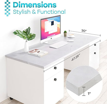 Kaboon 48x30 inches Tabletop, Solid One-Piece Desktop for Sit Stand Desk, Double Desks, L Desk DIY,Wood Countertop Home or Commercial Use,1 inch Thick, White Rock, 30" D x 47.25" W