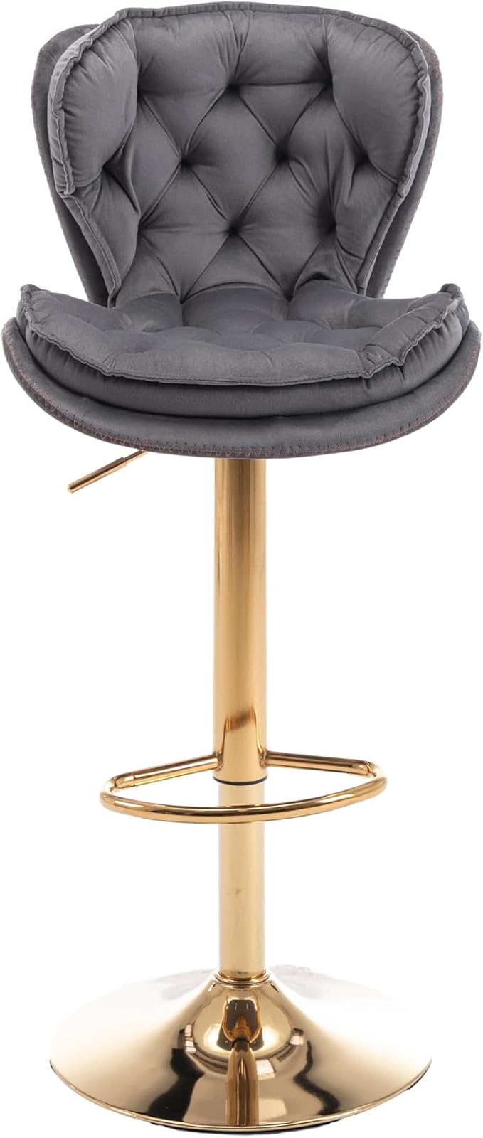 Rhomtree 24-33 Inch Swivel Bar Stools, Adjustable Counter Height Barstools, Velvet Tufted Back and Golden Footrest, Bar Chairs Kitchen Island, Cafe, Bar Counter, Dining Room, Coffee(Grey Set of 8)