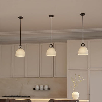 Globe Electric 1-Light Pendant Light, Matte Black, White Opal Glass Shade, Modern Transitional Ceiling Light for Kitchen, Dining, or Hallway
