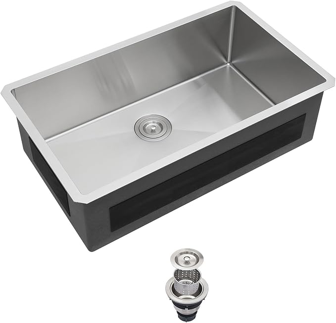 32 Inch Undermount Kitchen Sink - Fuyuoer 32x19 Inch Under Counter 16 Gauge Stainless Steel Single Bowl, 9'' Deep Basin with Round Corners