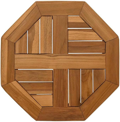 Octagonal Solid Teak Tabletop 15.7 x 15.7 in Durable Butcher Block Countertop Small Wood Desk Top for Dining Kitchen or Outdoor Patio
