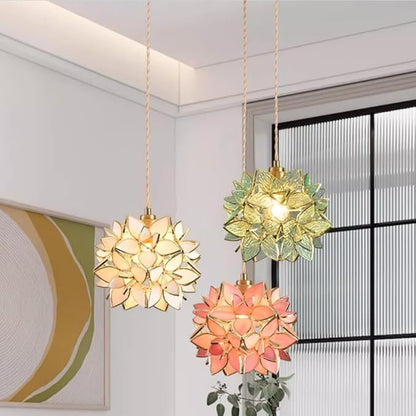 Modern Pendant Light Flower Petals Hanging Light Fixture 7 Inch White Tiffany Stained Glass Shade Mini Glass Pendant Lighting for Kitchen Island