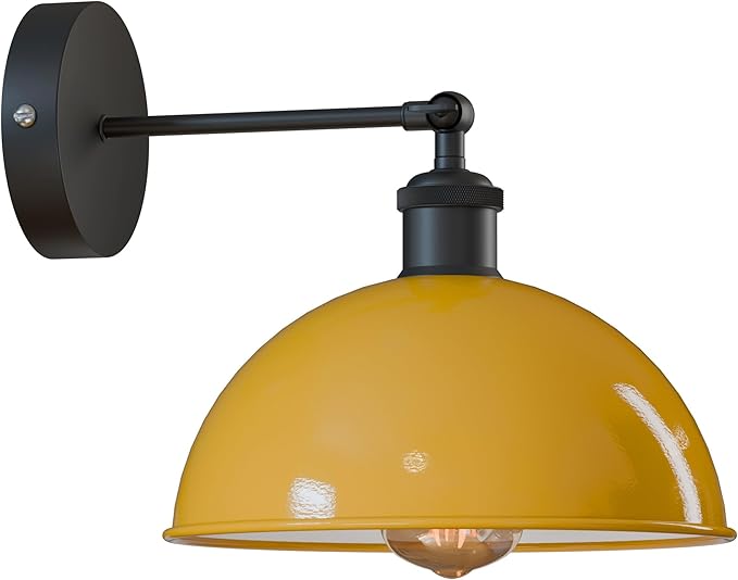 Dome Metal Wall Sconce, 180° Adjustable Industrial Wall Lamp for Bedside, Study, Kitchen, and Living Room Décor. (Yellow_)