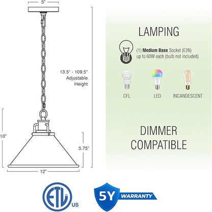 Kira Home Romine 12" Modern Gold Pendant Light with Cone Metal Shade, Mid-Century Gold Hanging Light, Cool Brass Finish