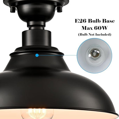 SAMTEEN Farmhouse Black Semi Flush Mount Ceiling Light 2 Pack Modern Barn Ceiling Light Fixtures 12-Inch Matte Black Flush Mount Light for Hallway Bedroom Kitchen Loft