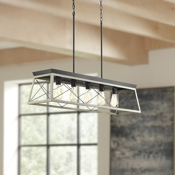 Progress Lighting Briarwood Collection 5-Light Dining Room Light Fixture, Farmhouse Style Modern Chandelier for Kitchen and Dining Room, 38" by 9", Graphite