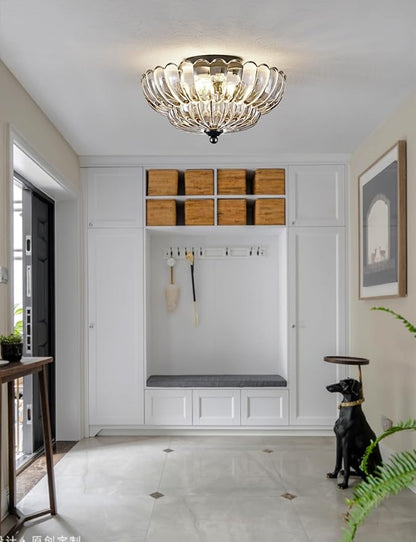 Semi Flush Mount Ceiling Light, Smoky Gray Glass Ceiling Light Fixture, 3-Bulb Modern Black Close to Ceiling Light, Vintage Glass Ceiling Lights for Bedroom Kitchen Living Room, Bulb Not Included