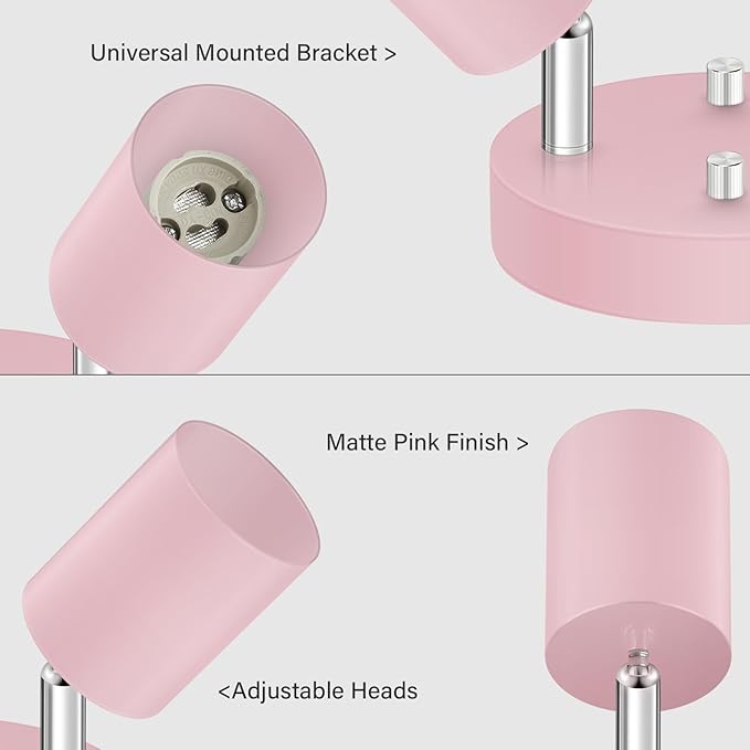 BoostArea LED 2 Light Track Lighting Kit, LED Track Lighting Fixtures, Pink Round Ceiling Spot Lighting, Flexibly Rotatable Light Head for Kitchen, Living Room, Bedroom, GU10 Bulb Not Included