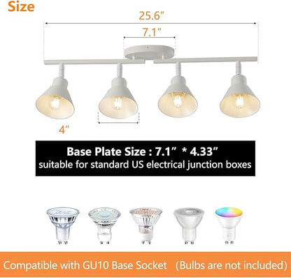 Modern 4-Light Track Lighting Fixture, Matte White Metal Ceiling Spotlight with Flexible Rotatable Heads, GU10 Base Directional Track Light for Kitchen, Hallway, Living Room & Gallery
