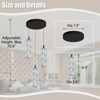 ykolupty Pendant Lights Kitchen Island 3-Lights Pendant Chandelier for Dining Room Hallway Stairwell,LED Dimmable 2700K-6000K