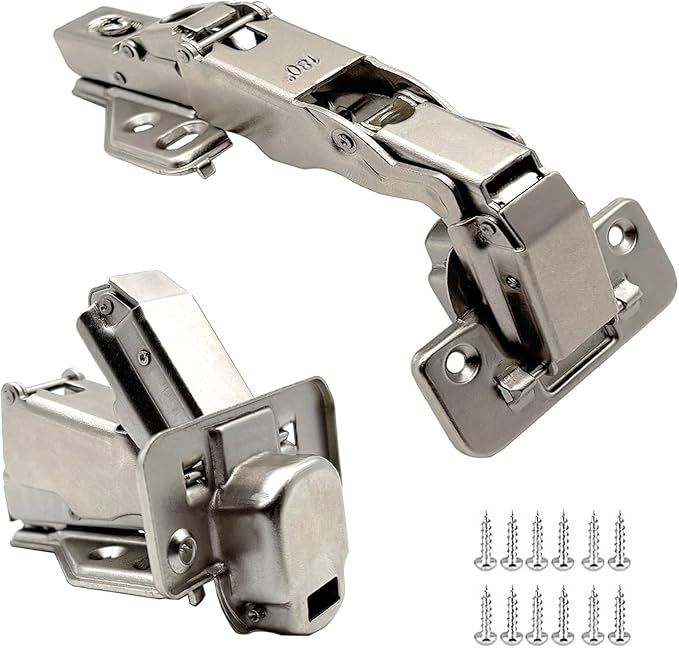 180 Degree Frameless Cabinet Hinges, Soft Closing, Nickel-Plated Steel, Concealed Hydraulic Adjustable, Full Overlay Design, 2 Pack