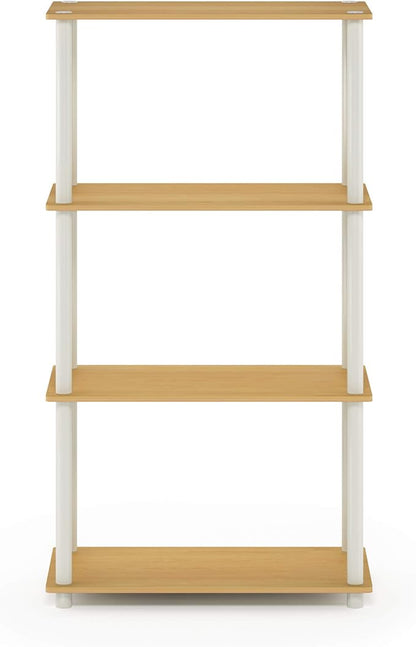 Furinno Turn-N-Tube 4-Tier Multipurpose Shelf Display Rack, Round Tubes, Blonde Maple/White