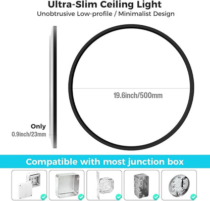 libtit 20 Inch LED Ceiling Light, 4200LM 35W Large & Bright Flush Mount Lighting Fixture, 3000K/4500K/6000K White Round Flat LED Ceiling Lamp for Bedroom Kitchen Livingroom Office (Black)