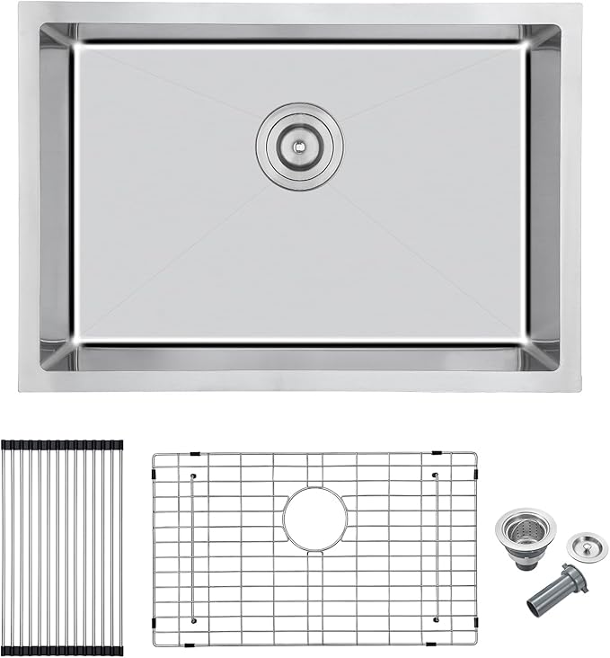 MENATT 28x18 Inch Undermount Kitchen Sink, 18 Gauge 304 Stainless Steel Single Bowl with Drying Rack & Bottom Grid, 9" Deep for Laundry, Utility & Modern Kitchen
