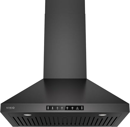 VIKIO HOME Wall Mount 30 Inch Range Hood 900 CFM, Ductless/Ducted Convertible, 3-speed Gesture Sensing & Touch Control, Black Painted Stainless Steel Kitchen Vent Hood with Permanent Baffle Filters