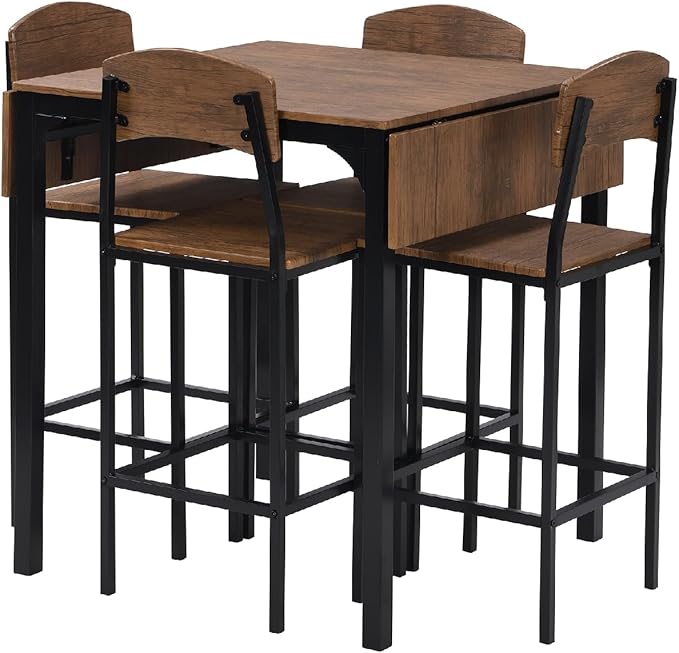 Wycian Seat Chair, Brown Island Table for Kitchen 5PCS Metal Living Room Bedroom Dining Rooms Garden