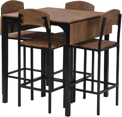 Wycian Seat Chair, Brown Island Table for Kitchen 5PCS Metal Living Room Bedroom Dining Rooms Garden