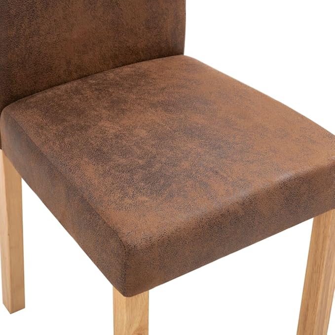 Brown Faux Suede Leather Dining Chairs Set of 4 Modern Farmhouse Kitchen Chairs with Wooden Legs Comfortable Accent Furniture for Dining Room Living Room