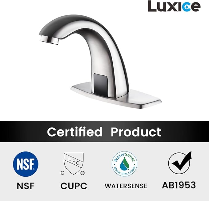 Touchless Bathroom Sink Faucet - Automatic Motion Sensor Faucet - Battery Opertated for Commercial,Brushed Nickel