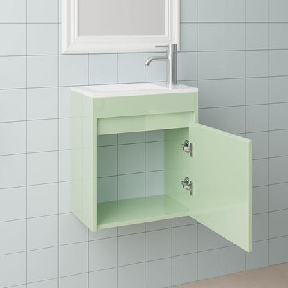 wonline 16" Floating Bathroom Vanity with Sink, Wall Mounted Resin Basin Cabinet Combo for Small Bathrooms, High Gloss Green, Includes Chrome Faucet & Pop Up Drain