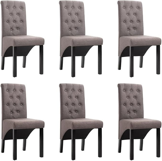 // 6 Taupe Fabric Dining Chairs with Rubber Wood Frame - Modern Farmhouse Kitchen Chairs Set, Comfortable Padded Seats and Sturdy Design for Dining Room, Kitchen, and Home Decor