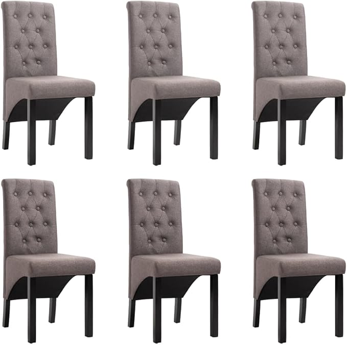 6 Piece Taupe Fabric Dining Chairs Set with Solid Wood Legs, Modern Farmhouse Kitchen Chairs for Dining Room, Comfortable Upholstered Seat Height Adjustable Furniture