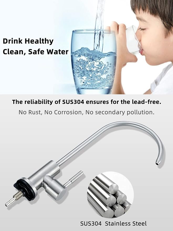 Drinking Water Faucet,Easy to Install Sink Water RO Faucet,Lead-Free Reverse Osmosis Faucets for Kitchen Bar Sink,Brushed Nickel SUS304 Stainless Steel
