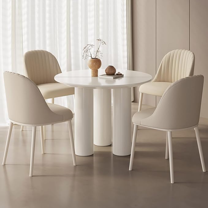 Miuuod 39.37in Round Dining Table for 4 to 8 People,Single Kitchen Table Dining Room Table,Cream White Dinner Table for Kitchen,Minilist Center Coffee Table for Living Room.