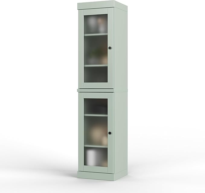 Palace Imports Solid Wood Kitchen Pantry Cabinet w/Frosted Glass Doors - Narrow Storage Cabinet - 16.5" Wide x 71.5" Tall - Sage, Adjustable Shelves, 100% Eco-Friendly Wood, Modular Cabinets