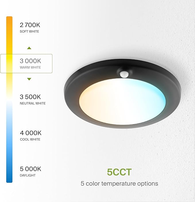 ASD 6 Inch Motion Sensor LED Disk Lights - 15W 120V 2700-5000K Black Dimmable Flush Mount Ceiling Light Fixture, Low Profile Surface Mount Disc Lights, Junction Box & Can, ETL, Energy Star