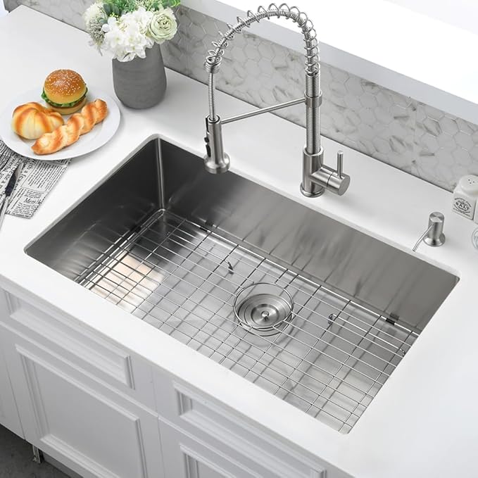 33 Inch Undermount Kitchen Sink-Bokaiya 33x19 Stainless Steel Undermount Sink 18 Gauge 10" Deep Single Bowl Basin with Colander&Drain