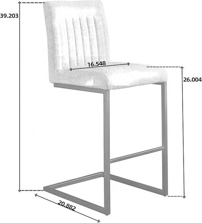 26" Counter Height Bar Stools Set of 2, Modern Upholstered Chairs with Vertical Tufted Backrest & Footrest, Metal Frame for Kitchen Island, Home Bar (Cognac PU Leather)