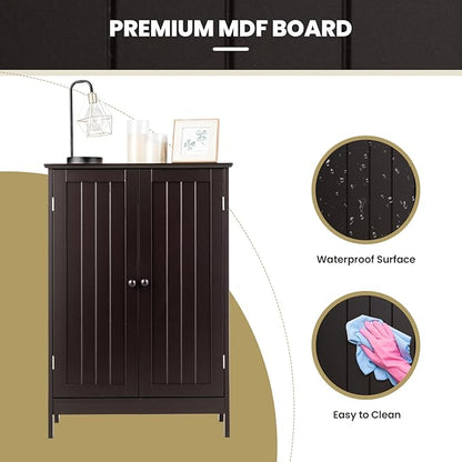LDAILY LUARANE Bathroom Floor Cabinet, Wooden Floor Storage Cabinet with Double Doors, Simple Double Storage Cabinet, Suitable for Kitchen, Bathroom, 23.5 x 14 x 34 inches (Brown)