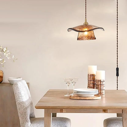 YLONG-ZS Hanging Lights with Plug in Cord,Hanging Lamp Plug in Gold Vintage Glass Pulley Brass Modern Pendant Lights for Kitchen Island,Dining Room, Living Room,Bedroom
