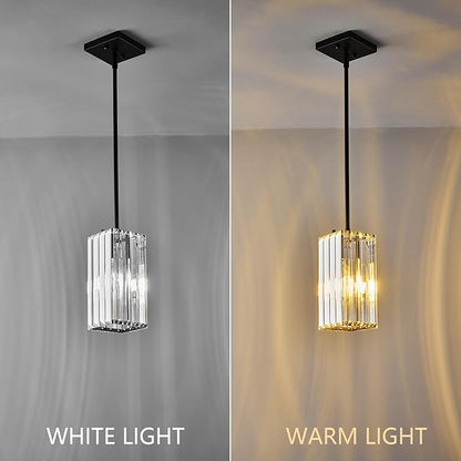 Modern Pendant Light Black Rectangle Pendant Lighting Mini Crystal Chandeliers Adjustable Pendant Light Fixture for Kitchen Island Dinning Room Living Room Corridor Bedroom(Black 3-Pack)