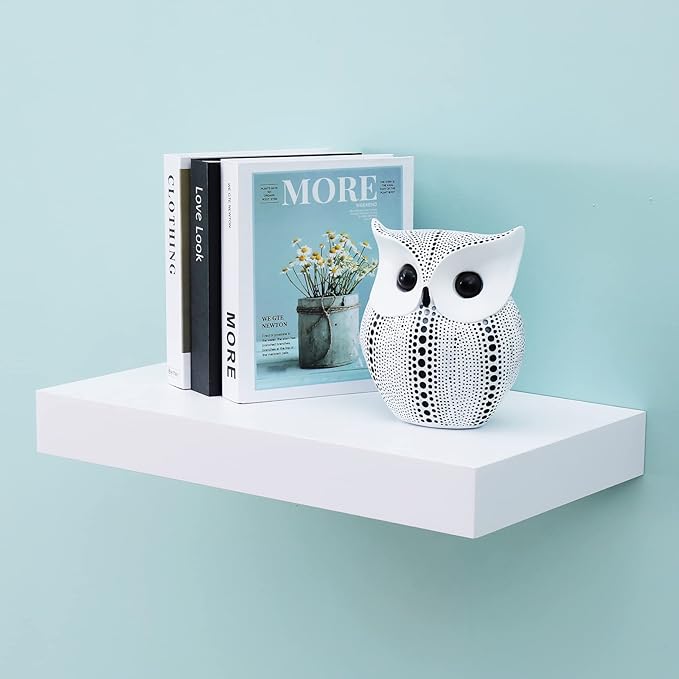 WELLAND 16 inch White Mission Floating Shelves for Wall, Bathroom Wall Mount Shelves, Wood Modern Display Shelves, Book Shelves,for Bedroom,Living Room and Kitchen